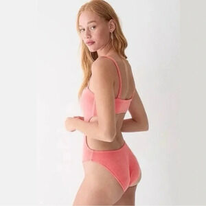 New J Crew Cutout One Piece Bandeau Swimsuit Coral Terry Cloth BK548